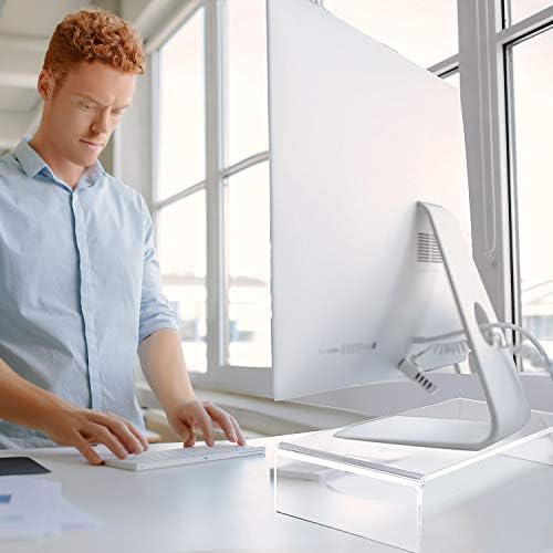 Jetec 2 Pcs Acrylic Monitor Stand Desktop Computer, Clear, 16 x 8 x 3 Inch
