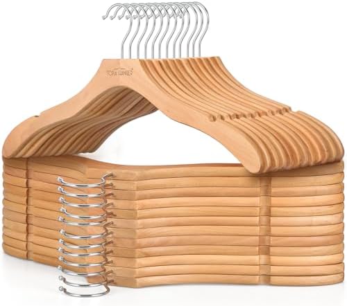 TOPIA HANGER Wooden Hangers for Women, Premium Sweater Hangers No Shoulder Bump, 360° Swivel Hook and Cut Notches Clothes Hangers for Sweater, Coat, Shirts, Hoodies, Dress, 24 Pack Natural CT85N
