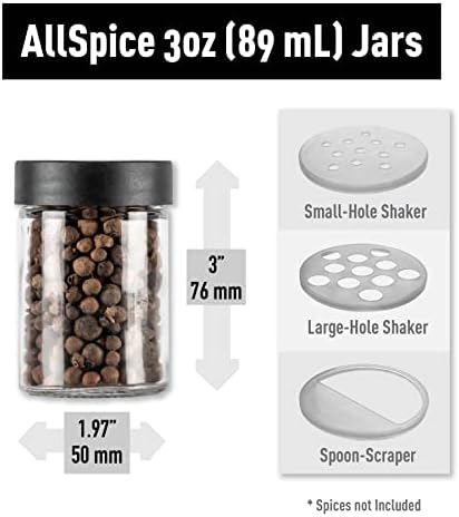 AllSpice 3” Glass Spice Jars 3 fluid ounces- 18 pack