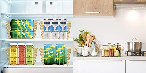 Wire Baskets for Storage Pantry, 4 Pack, 11 x 8.7 x 4.7 in, Golden Metal