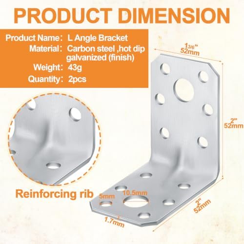 Shimeyao 2 Pcs L Brackets 1.7mm Steel Corner Brace 90 Degree Silver