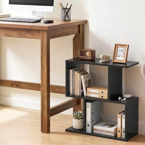 Tangkula 2 Tier Geometric Bookshelf, Freestanding Wood Display Shelf, Home Office Room Divider S Shaped Open Bookcase, S