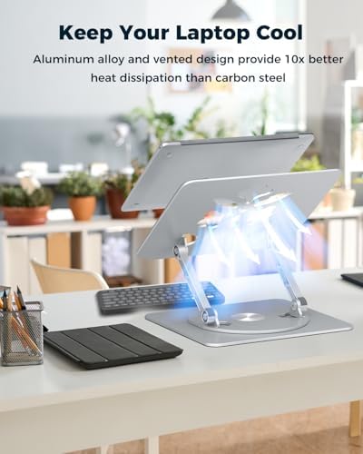 Aoviho 360° Rotating Laptop Stand for Desk | Adjustable, Foldable, Portable Aluminum Ergonomic Riser | Compatible with M