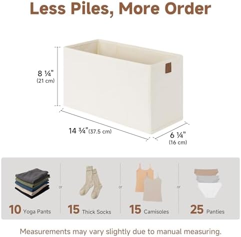 StorageWorks Narrow Storage Bins for Closet Shelves, Beige, 4-Pack