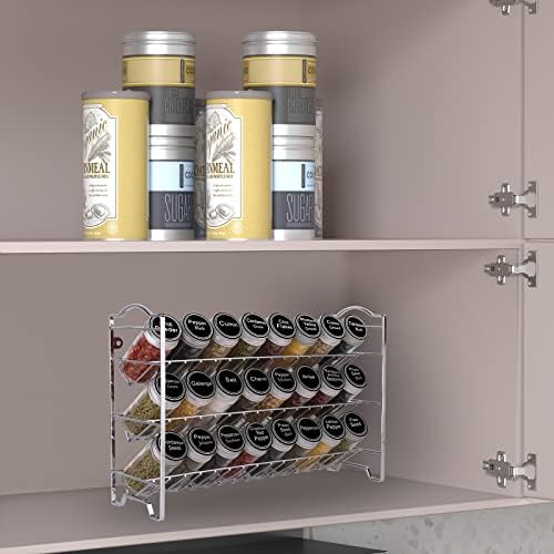 SWOMMOLY Spice Rack Organizer with 24 Round Spice Jars, 396 Spice Labels