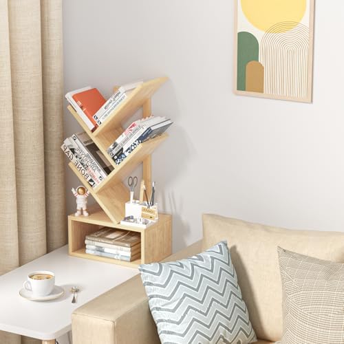 SHEEPAM 5 Tier Tree Book Case, Small Bookshelf with Shelf