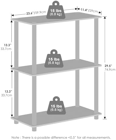 Furinno Turn-N-Tube Book Shelf, 3-Tier Bookshelf, Bookcase with Multipurpose Compact Display Rack, 11.6 x 23.6 x 29.6, f
