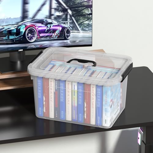 20 Quarts Stackable Plastic Storage Latches Box with Lid, Clear Latching Storage Bin with Handle, 4 Packs
