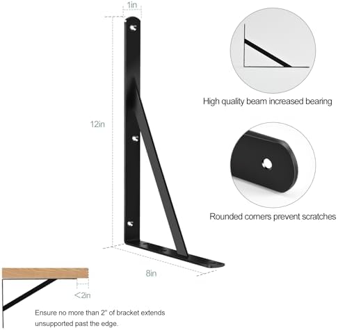 40 Pack L12 x H 8" Black Heavy Duty Shelf Brackets with Screws Metal Shelf Brackets Shelf Support Angle Brackets for She