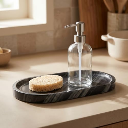 YKAJO Antique Wood Oval Marble Tray, 9.8x4.7 Vanity Perfume Organizer Dish