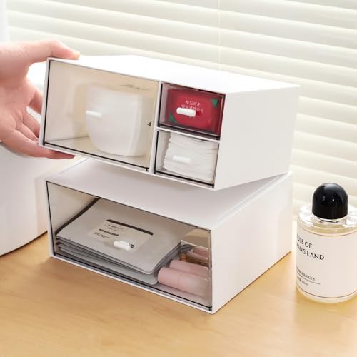 MILULUGO Desk Organizer with 4 Drawers, Makeup Organizer, Desktop Storage Box, Cosmetics Storage Box for nail polish, Li