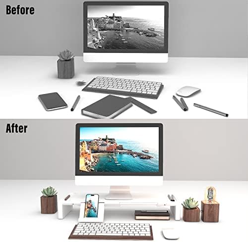 Monitor Stand Riser with Drawer & Phone Holder, Foldable Desk Organizer