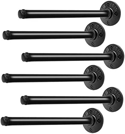 Pipe Shelf Brackets 10 Inch, Industrial Black Metal Wall Pipe Floating Shelf Bracket Heavy Duty Decorative Shelving Brac