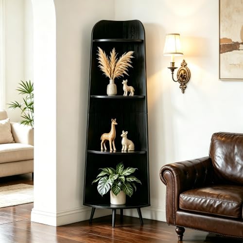 VECELO 4-Tier Curved Corner Shelf, 66.93" Tall Display Storage Rack, Black
