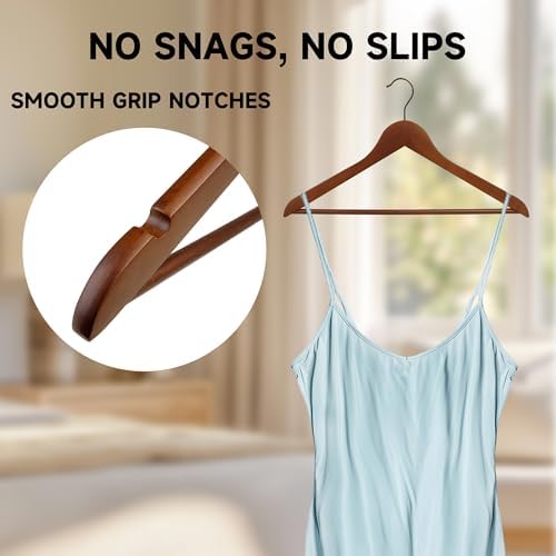 Wooden Clothes Hangers with Pants Bars, Walnut, 36-Pack