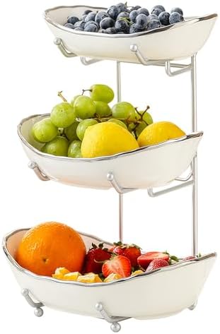 3 Tier Fruit Basket, Ceramic Fruit Bowl for Kitchen Counter 1