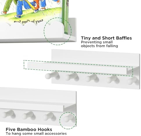 Nursery Floating Book Shelves for Bedroom Wall, Set of 4, Wavy
