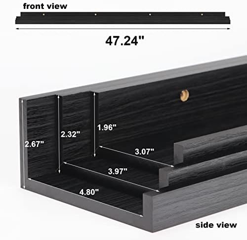 Giftgarden 47 Inch Black Floating Shelves Ledge, Wall Mount Long Picture Rail Large Woodgrain Photo Shelving for Living 