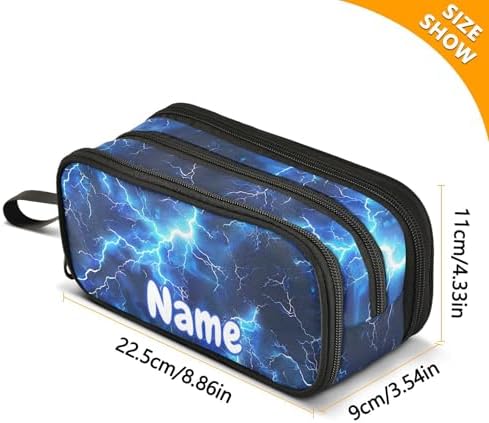 Custom Blue Electric Lightning Pencil Case Box Boys Girls Personalized Name Large Pencil Pouch Stationery Pen Bag Organizer for Kids Adults School Office