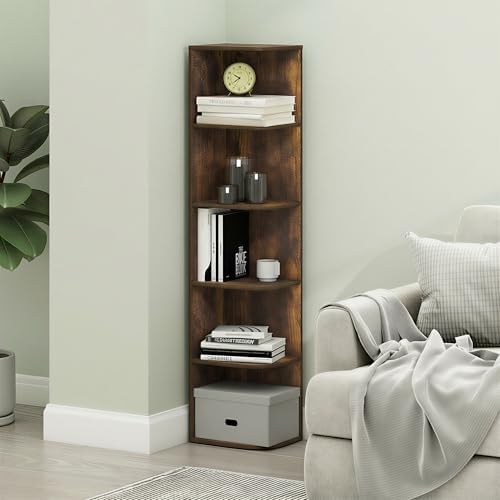 Furinno PASIR Book Shelf, 5-Tier Corner Bookshelf with Open Shelf, Standing Bookcase, 9.3 x 12 x 51.7, for Organization 
