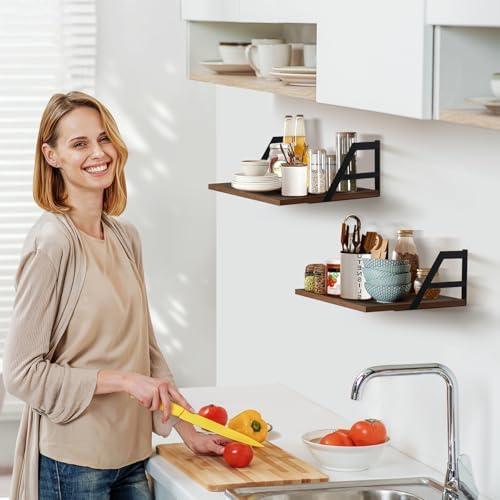 Tectocker-DOU 2 Pc Deep Floating Wall Shelves, Heavy Duty, 15.7×11.8, Brown