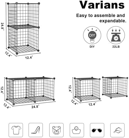 C&AHOME Wire Cube Storage, 2-Cube Storage Organizer Metal, C Grids, Black