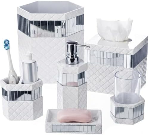 Creative Scents Quilted Mirror 6 Piece Bathroom Accessories Set