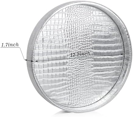 HofferRuffer Faux Leather Round Serving Tray, Vegan Croco Leather Decorative Tray, Food Tray for Storage Drinks, Snack &