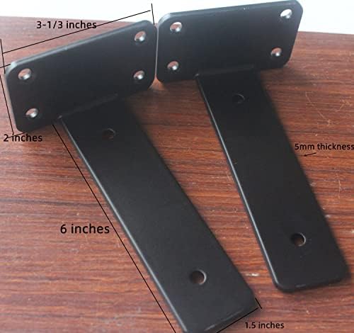 6 Pack - 6 inch Black Hidden L Shelf Bracket (1/5 Inch Thicked) Iron Floating Shelf Brackets Rustic Industrial Metal Bra
