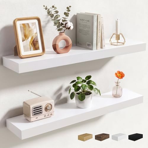 Axeman 32Inch Floating Shelves for Wall, 2 Packs, Invisible Brackets, White