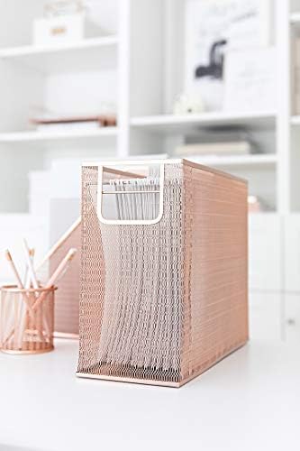 BLU MONACO Rose Gold Desk Organizer Set | 5-Piece Metal Desktop Organization Kit With File Holder, Magazine Rack, Pen Cup, Sticky Note Holder and Letter Sorter | Stylish Office Accessories