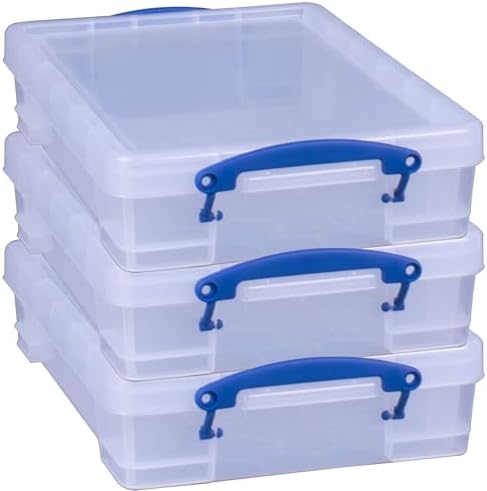 Really Useful Box 4 Liter Plastic Stackable Storage Container w/Snap Lid & Built-In Clip Lock Handles for Home & Office 