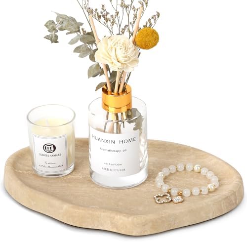 Natural Travertine Vanity Tray - Decorative Stone Marble Tray for Bathroom Countertop, Elegant Organizer for Home Decor,