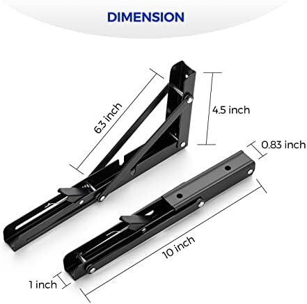 Ravinte Matte Black Folding Shelf Brackets, 10 Inch, 2 Pack
