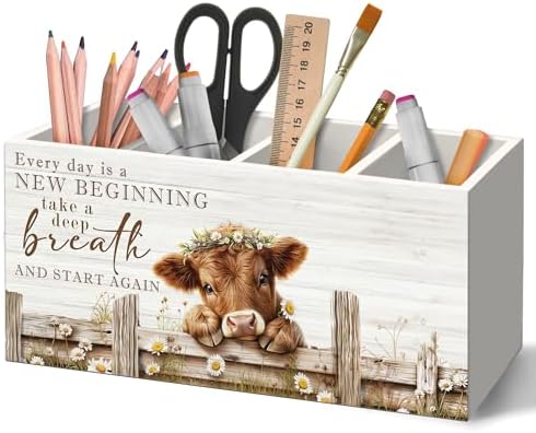 Inspirational Highland Cow Pen Holder Organizer for Desk Accessories