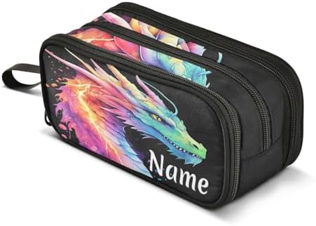 Custom Lightning Dragon Watercolor Pencil Case Box Boys Girls Personalized Name Large Pencil Pouch Stationery Pen Bag Organizer for Kids Adults School Office