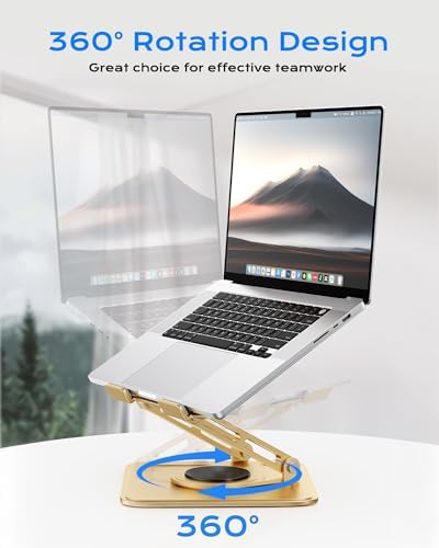 LOXP Adjustable Laptop Stand, Computer Stand with 360 Rotating Base, Ergonomic Laptop Riser Mount for Desk Foldable Prot