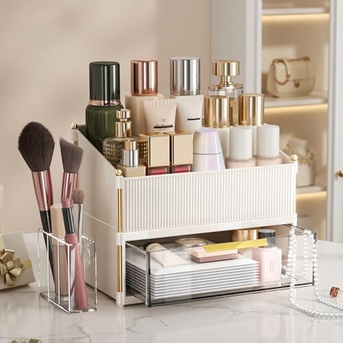 INVSSENE Stackable Makeup Organizer Countertop, Storage Perfume Skincare Cosmetic Lipstick Face Mask Makeup Brush Palett