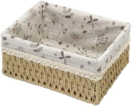 Wicker Storage Baskets, Handwoven Paper Rope Organizer Bins with Removable Floral Liner, Large for Bathroom, Pantry, She