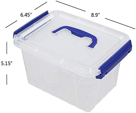 Pekky 3.5 Quart Small Plastic Lidded Storage Box with Blue Handle, 6 Packs