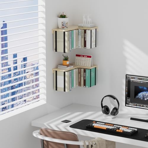 L-Shaped Corner Floating Shelves Set of 2, Floating Book Shelves for Wall