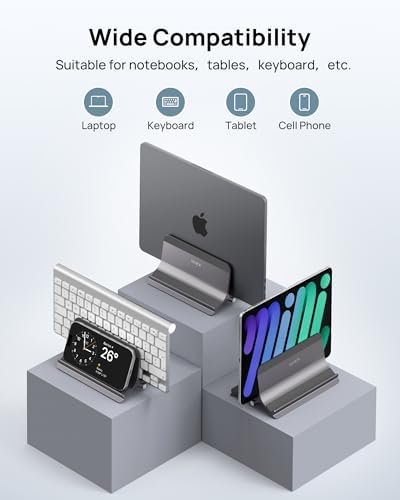 SODI Vertical Laptop Stand for Desk, Aluminum Laptop Holder Compatible with MacBook Pro, MacBook Air Stand Up to 17 inch