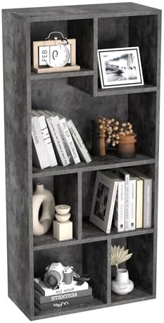 VECELO Wide Kids Staggered 7-Cube Bookshelf,Extra Large Freestanding Open Storage Organizer with Multi-Size Compartments