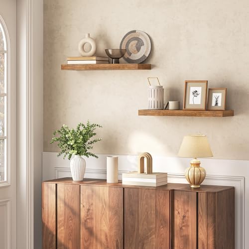 HOOBRO Floating Shelves for Wall, Wall Mounted Shelf Set of 2, 23.6" Hanging Shelf with Invisible Brackets, for Wall Dec