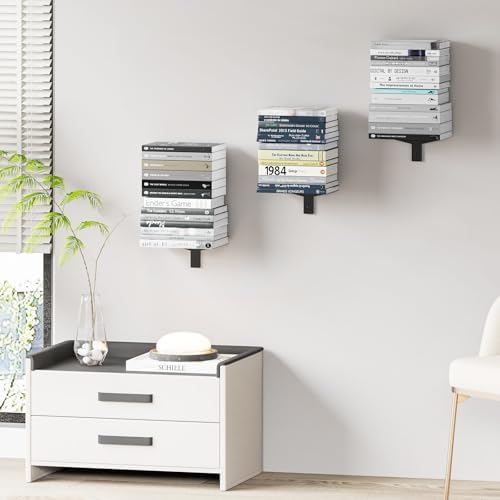 Floating Book Shelves for Wall, 6 Tier Invisible Floating Bookshelf, Vertical Spine Book Tower, Wall Mounted & Space Sav