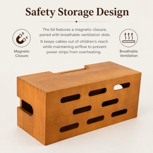 Wood Cable Management Box, Acacia Wood Cord Organizer