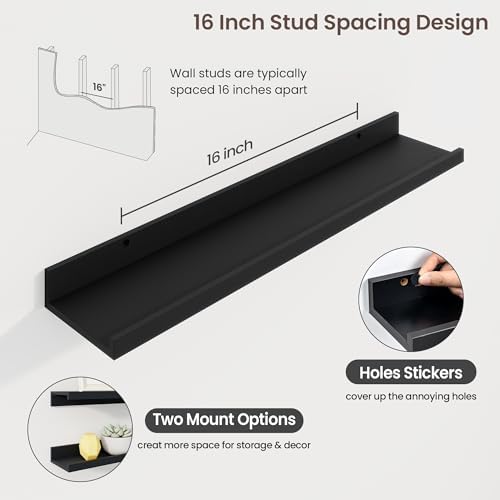 Axeman 30 Inch Floating Shelves, Black Picture Ledge Shelf Set of 3