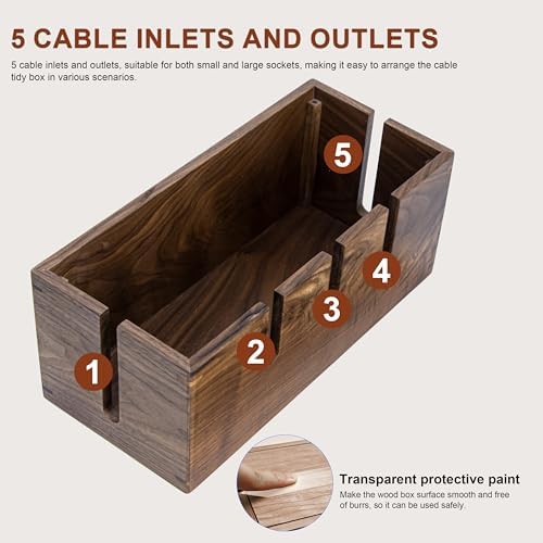 Elitzia Walnut Wood Cable Management Box for Desk Office, Magnetic Lid