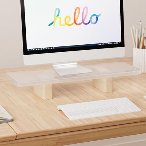 Acrylic Monitor Stand Riser, Premium Large Clear Monitor Riser 19.6 inch, Sturdy Wood Computer Stand Office Desk Accesso