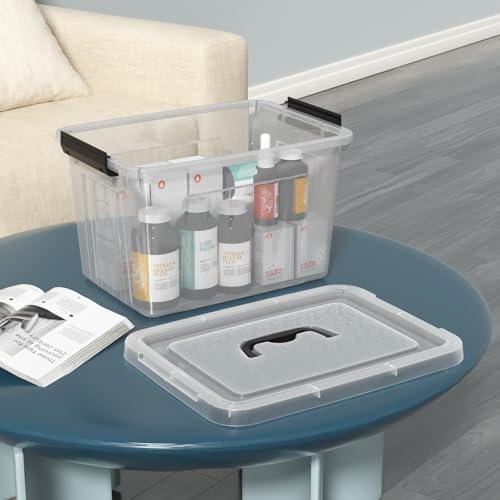 4-Pack Storage Bins with Latch Lids, Clear Plastic Storage Box, 18 L